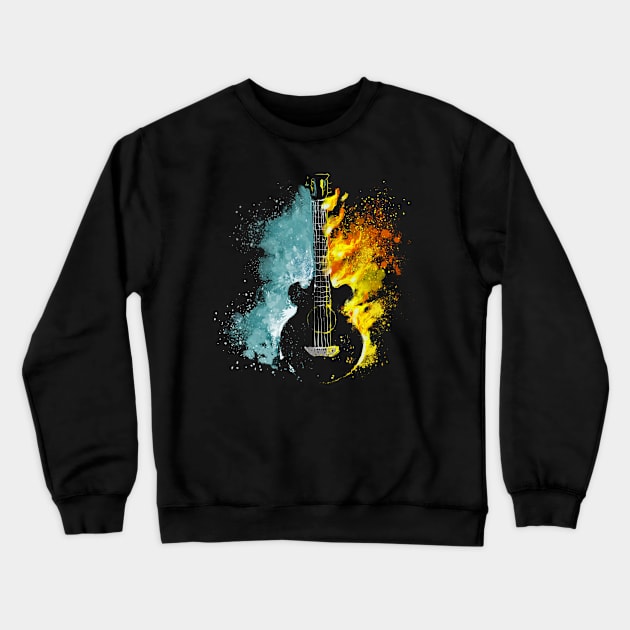 Acoustic Guitar Fire and Ice Watercolor Splash Crewneck Sweatshirt by Kali Space